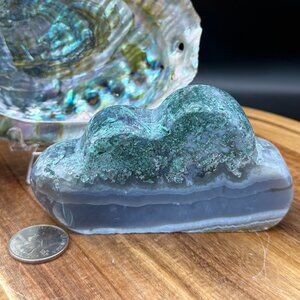 Moss Agate Cloud Carving: Dendritic Heart Chakra Stone 3